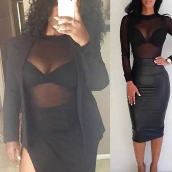 🎉SOLD On Sale New Alluring Sheer Black Long Sleeve Mock Turtle Neck Top - Picture 10 of 10